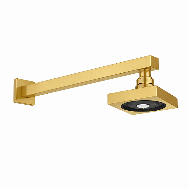 Chuveiro Quadrado 12x12 AutoLimpante Com Braço De Parede Gold Matte - Kitbaco - DAL12GDF