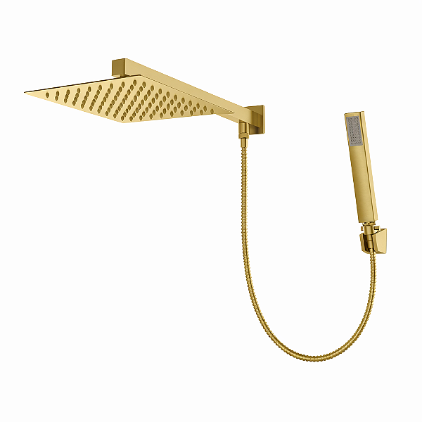 Chuveiro Quadrado Slim Com Desviador Gold Matte - Kitbaco - CHD20GDF