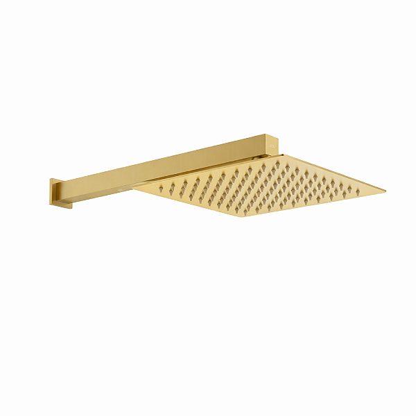 Chuveiro Quadrado Slim 30x30 Com Braço de Parede Gold Matte - Kitbaco - CH30GDFEBPQGDF