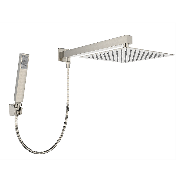 Chuveiro Quadrado Slim Com Desviador Níquel Escovado - Jiwi - WJ-KTS-20-Q-NE