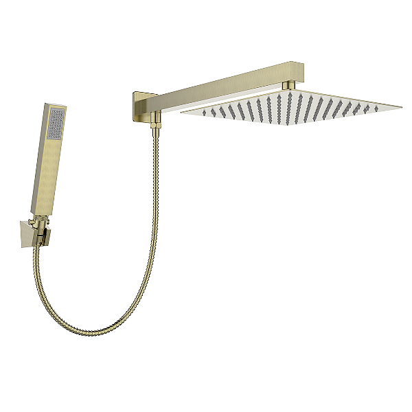 Chuveiro Quadrado Slim Com Desviador Gold Escovado - Jiwi - WJ-KTS-20-Q-GE