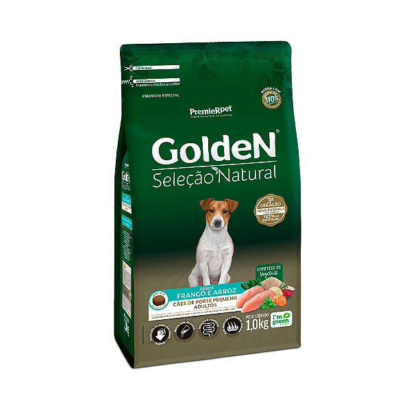 Ração Golden Seleção Natural Mini Bits para Cães Adultos de Porte Pequeno Sabor Frango e Arroz - 1kg