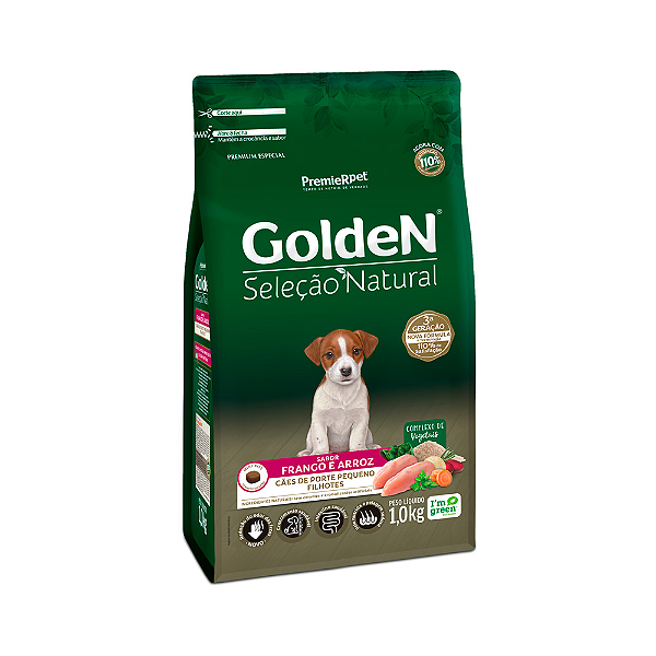 Ração Golden Seleção Natural Mini Bits para Cães Filhotes de Porte Pequeno Sabor Frango e Arroz - 1kg