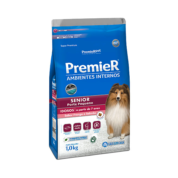 Ração Premier Senior Ambientes Internos para Cães Adultos 7+ Sabor Frango e Salmão - 1Kg