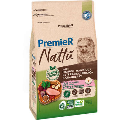 Ração Premier Nattu para Cães Filhotes de Raças Pequenas Sabor Mandioca 2,5kg