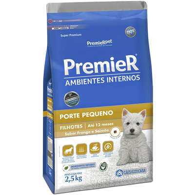 Ração Premier para Cães Filhotes de Raças Pequenas Ambientes Internos Sabor Frango e Salmão - 2,5kg