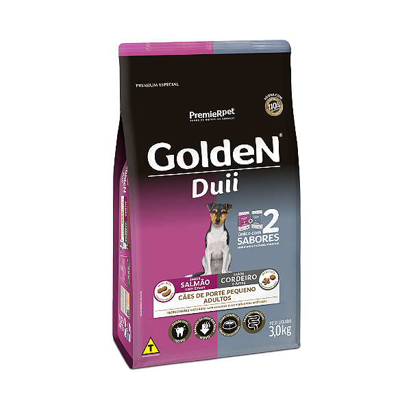 Ração Golden Duii Mini Bits para Cães Adultos de Porte Pequeno Sabor Salmão com Ervas e Cordeiro com Arroz - 3kg