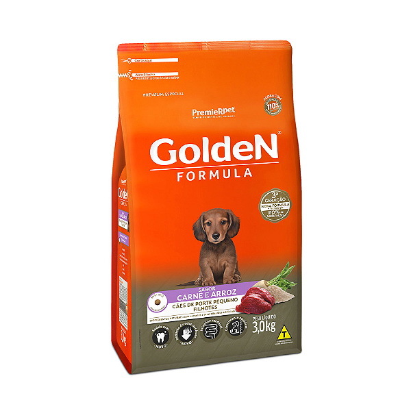 Ração Golden Formula Carne e Arroz para Cães Filhotes de Raças Pequenas - 3Kg