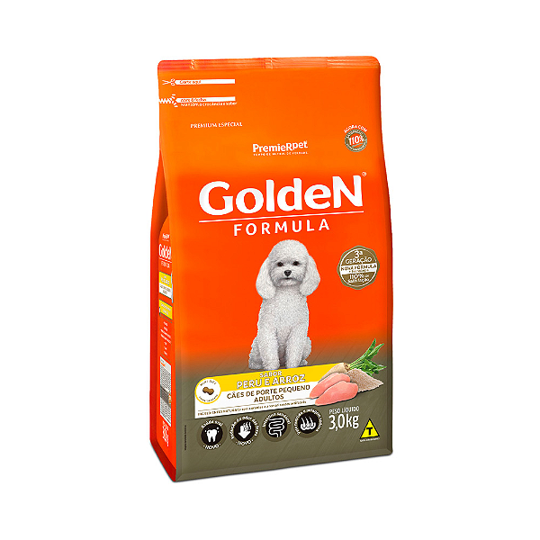 Ração Golden Fórmula para Cães Adultos de Porte Pequeno Sabor Peru e Arroz - 3kg