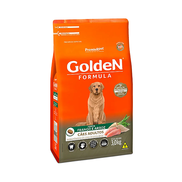 Ração Golden Fórmula para Cães Adultos Sabor Frango e Arroz - 3KG