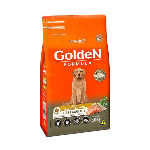 Ração Golden Fórmula para Cães Adultos Sabor Salmão e Arroz - 3KG