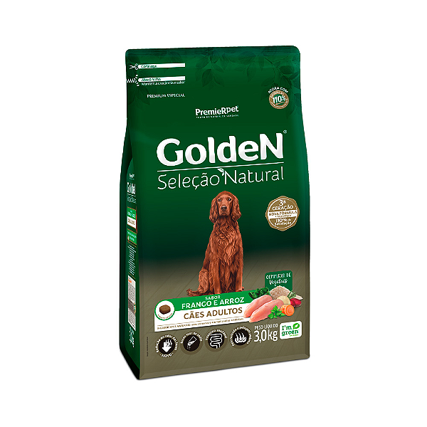 Ração Golden Seleção Natural para Cães Adultos Sabor Frango e Arroz - 3kg