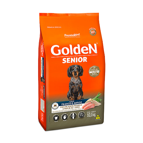 Ração Golden Fórmula Mini Bits Senior Cães Adultos de Peq. Porte Sabor Frango e Arroz - 10kg