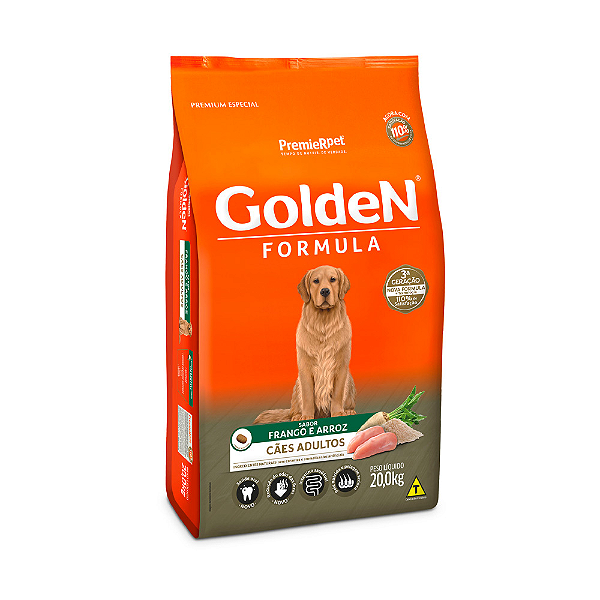 Ração Golden Fórmula Cães Adultos Sabor Frango e Arroz - 20kg