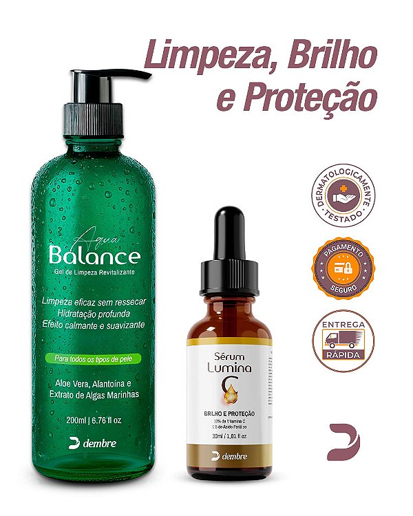 Kit Clean & Glow Dembre – Gel de Limpeza Aqua Balance + Sérum Lumina