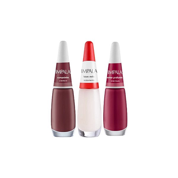 Kit 3 Esmaltes Impala Tons de Vinho Com Base Seda