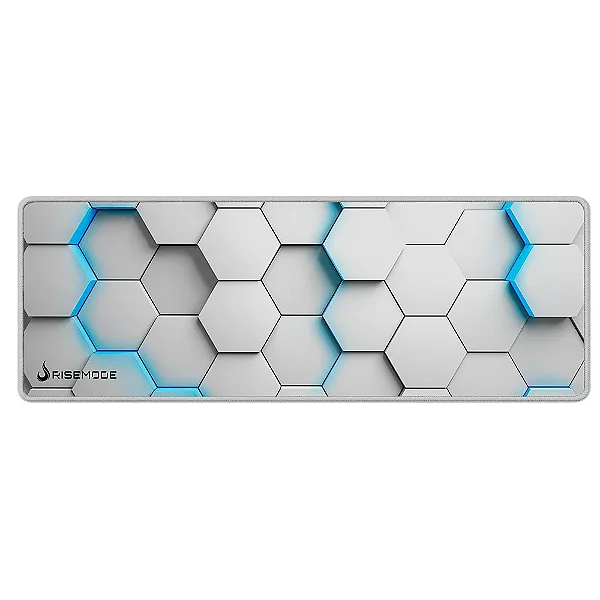 Mousepad Gamer Rise Mode 3D 01, Estendido 900x300mm, Borda Costurada, Branco - RM-MP-3D1-W
