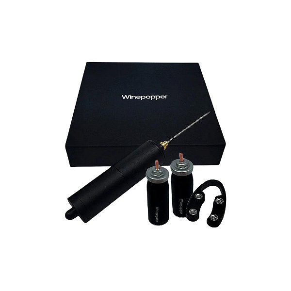 KIT SACA ROLHA WINEPOPPER COR PRETO