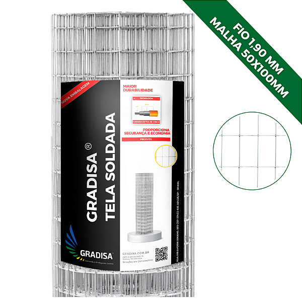Tela CercaFlex em Rolo Fio 1,90mm - Malha 50x100 - Rolo de 25m