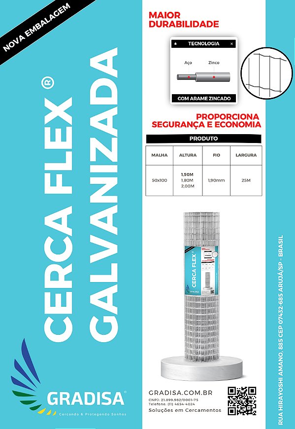 Tela CercaFlex em Rolo Fio 1,90mm - Malha 50x100 - Rolo de 25m