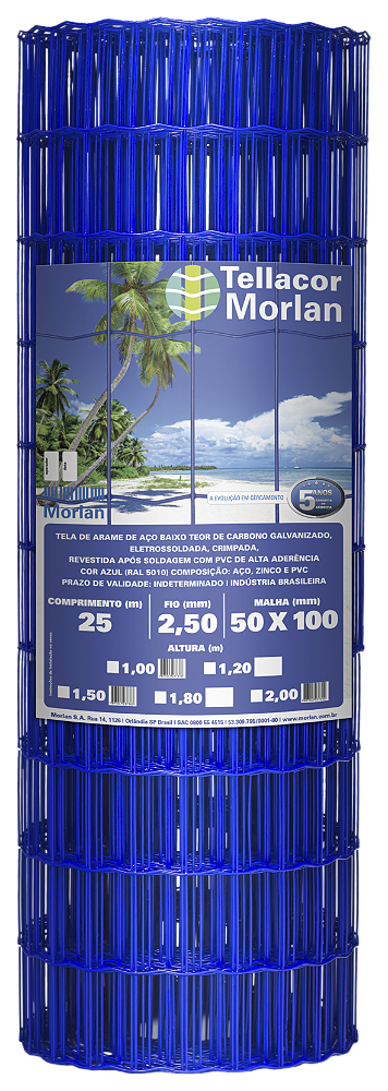 Tellacor Morlan® Fio 2,5mm - Malha 100X50mm- Rolo de 25m - Revestida Azul