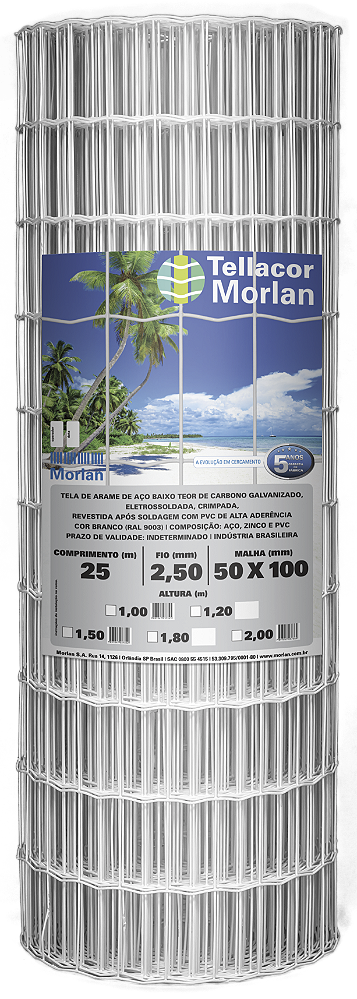 Tellacor Morlan® Fio 2,5mm - Malha 100X50mm- Rolo de 25m - Revestida Branca
