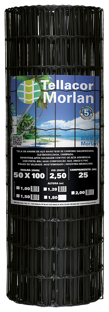 Tellacor Morlan® Fio 2,5mm - Malha 100X50mm- Rolo de 25m - Revestida Preto