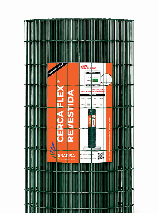 Tela Soldada Revestida Fio 2,5mm - Malha 100X50mm- Rolo de 25m - Revestida Verde
