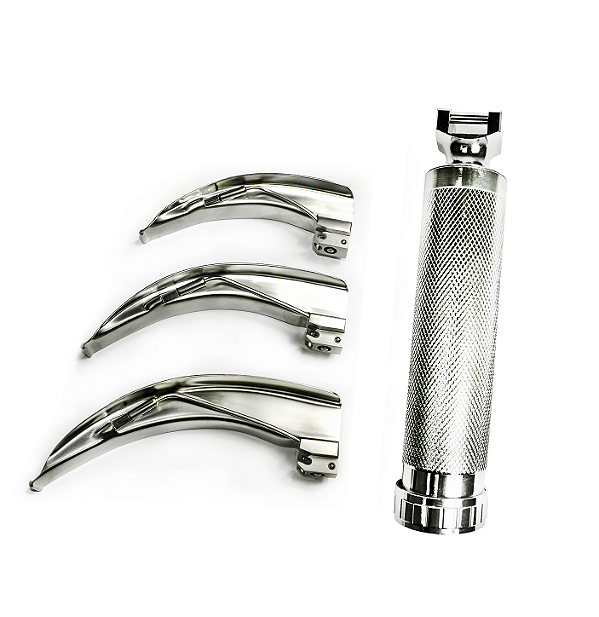 KIT LARINGOSCÓPIO (CABO + 3 LAMINAS CURVAS ADULTO 3,4 E 5)