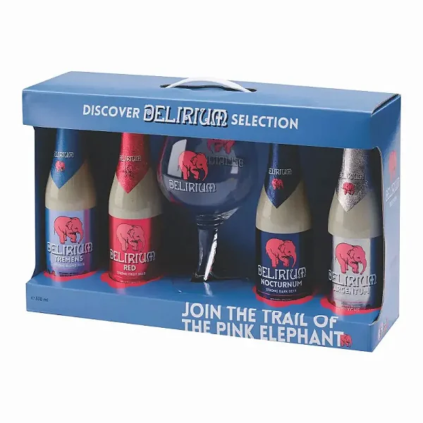 Kit Cerveja Delirium Discovery  4 Long Neck + Taça