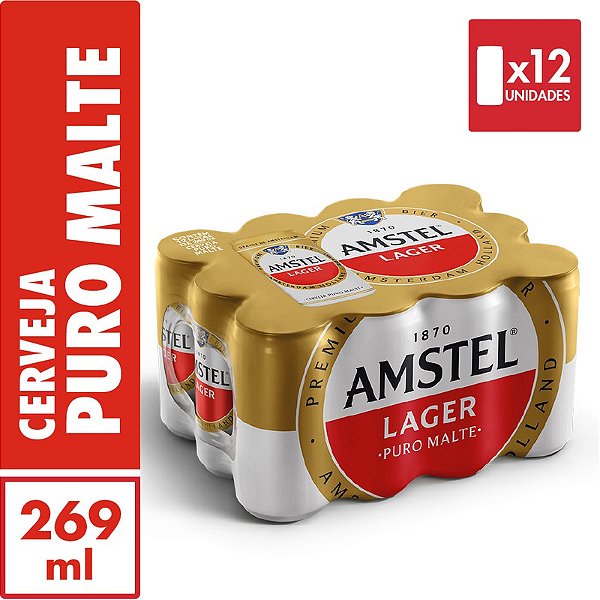Pack 12un Cerveja Amstel Lager Lata 269ml
