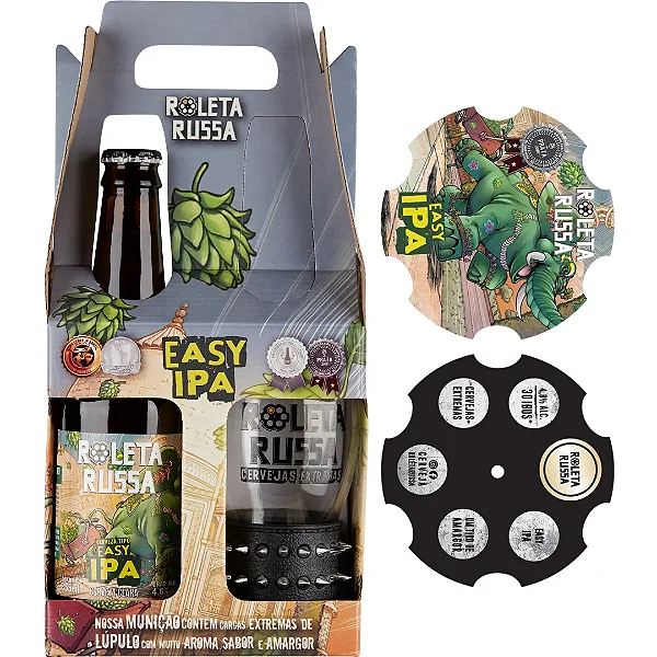 Kit Cerveja Roleta Russa Easy IPA Long Neck 355ml + Copo Bracelete