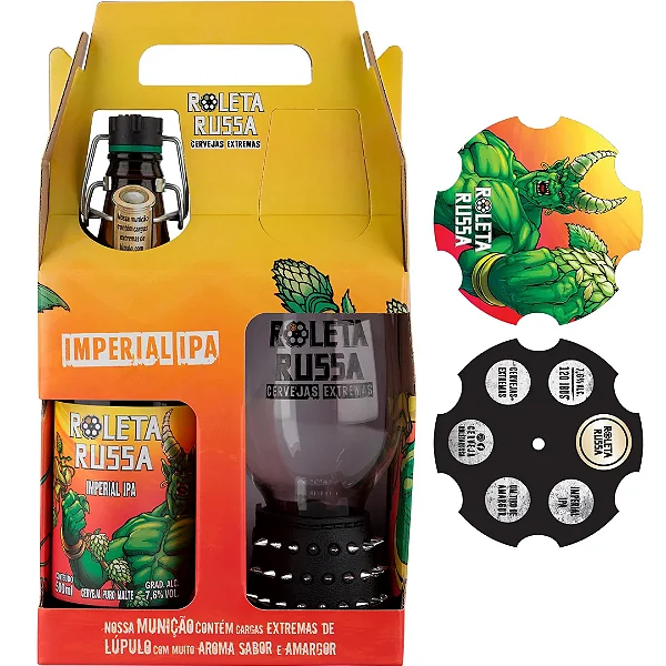 Kit Cerveja Roleta Russa Imperial IPA 500ml + Copo Bracelete