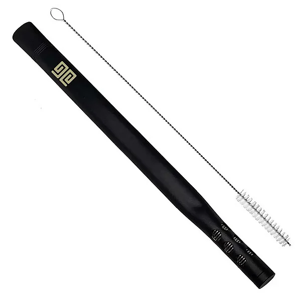 Bomba de Tereré Black Erva Lisa c/ Mola Interna Inox Preta Furo Redondo c/ Limpa Bomba 19cm