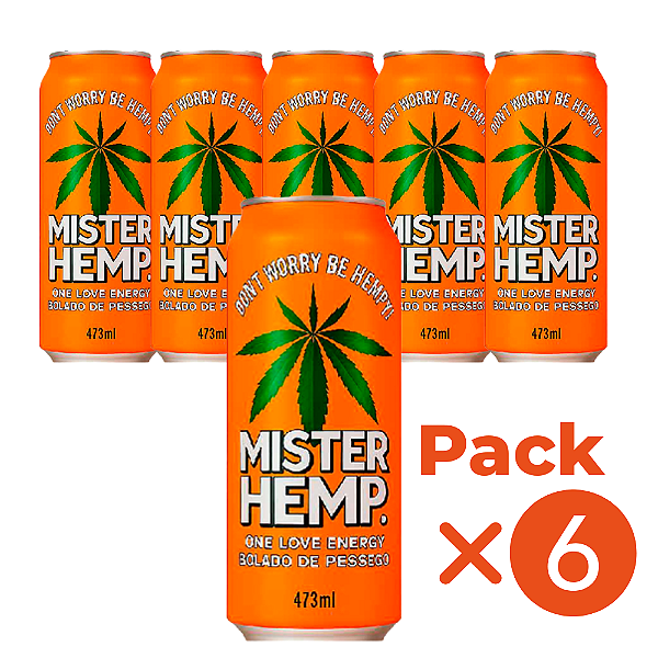 Pack 6un Energético Mister Hemp Bolado de Pêssego Lata 473ml