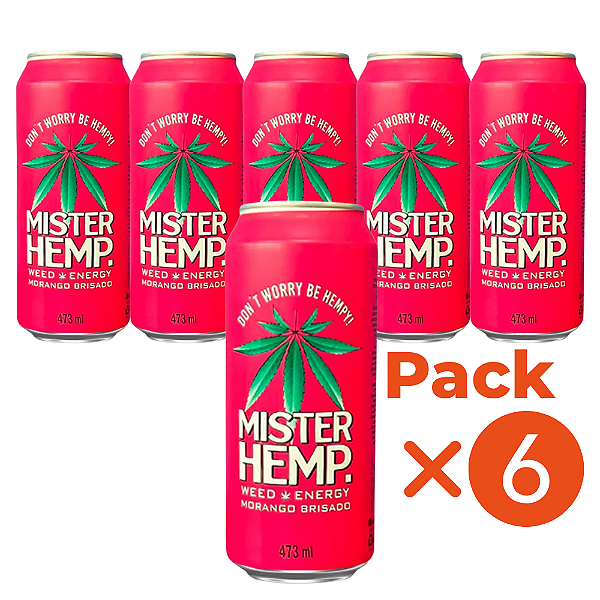 Pack 6un Energético Mister Hemp Morango Brisado Lata 473ml