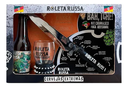 Kit Cerveja Roleta Russa Churrasco Faca Inox + Copo + Easy IPA