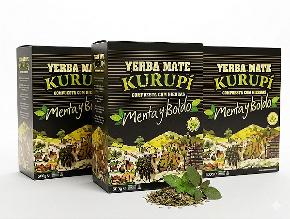 Kit Erva Yerba Mate Kurupi Menta e Boldo 3un