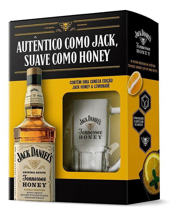 Kit Jack Daniels Honey 1L + 1 caneca