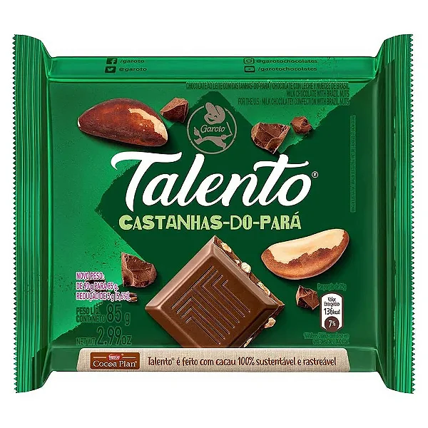 Chocolate Talento  Castanha do Para 85g