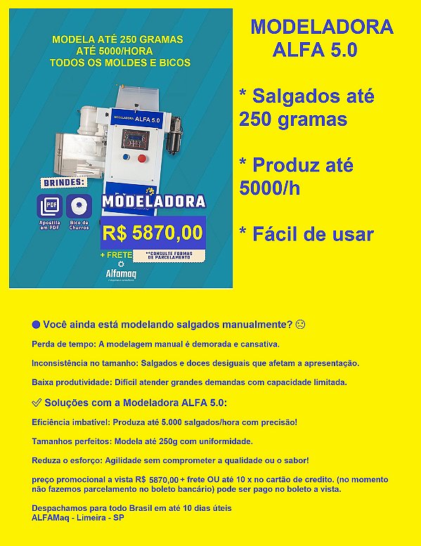 Máquina de salgado e doces ALFA - 10 a 250 gramas - até 5000/hora