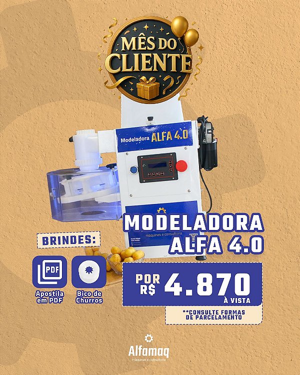 Maquina de salgados 4.0 - modela até 200 gramas - produz até 4000/h