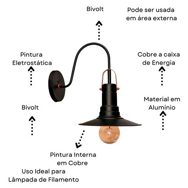 Arandela Luminária Externa Parede Muro Alumínio 110V 220V Paris