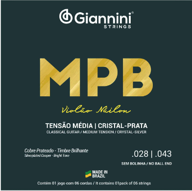 ENCORDOAMENTO PARA VIOLÃO MPB NAILON SEM BOLINHA CRISTAL/PRATA GIANNINI