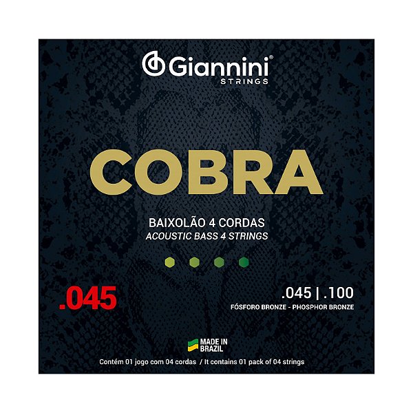 ENCORDOAMENTO PARA BAIXOLÃO 4 CORDAS AÇO 045/100 COBRA FÓSFORO BRONZE GIANNINI