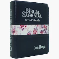 BIBLIA RC LETRA GRANDE COM HARPA  E CORINHOS PEQUENA TEXTO COLORIDO  ZIPER AZUL