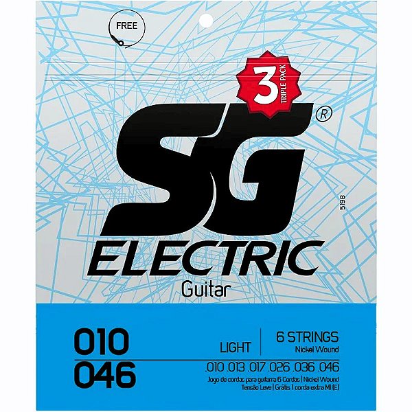 ENCORDOAMENTO PARA GUITARRA 0.10/0.46 LIGHT 9 TRIPLE PACK SG