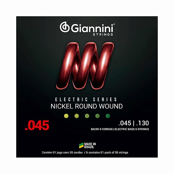 ENCORDOAMENTO PARA CONTRABAIXO 5 CORDAS AÇO 045/130 NICKEL GIANNINI