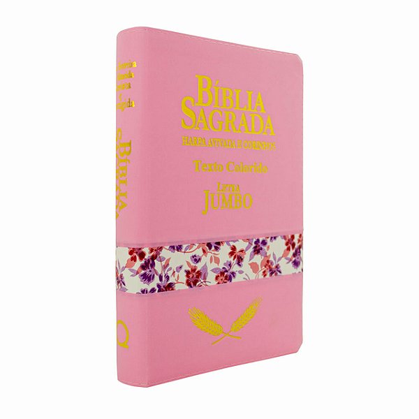 BÍBLIA SAGRADA LETRA JUMBO RC HARPA MÉDIA ZÍPER ROSA CLARO