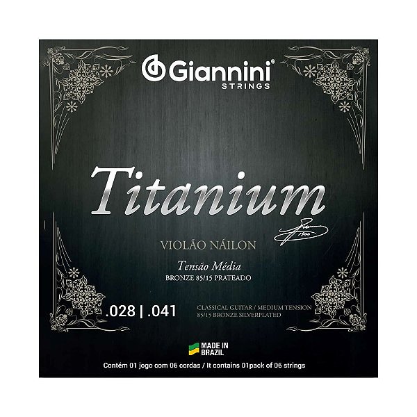 ENCORDOAMENTO PARA VIOLÃO NÁILON 6 CORDAS GIANNINI TITANIUM BRONZE 85/15 GENWTM MÉDIA